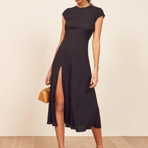 Reformation Gavin Dress Short Sleeve Midi, Size 8, Black, New with Tags